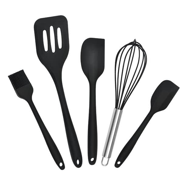 Image of Silicone Spatula Set 5-Piece - Heat-Resistant, Non-Stick, BPA-Free with Wooden Handles for Cooking, Baking, and Icing