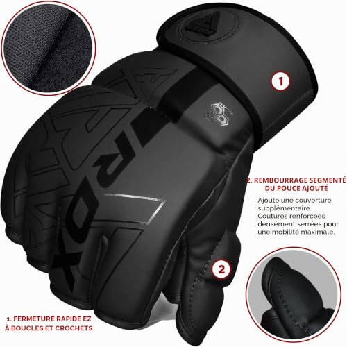 RDX MMA Gants d'entraînement, Maya Hide Cuir, Kara Boxe Mitaines pour Grappling Sparring, Ventilé Paume, Protection Poignet Main, Kickboxing Muay Thaï Arts Martiaux Cage Combat Gloves, Homme Femme – vue 2