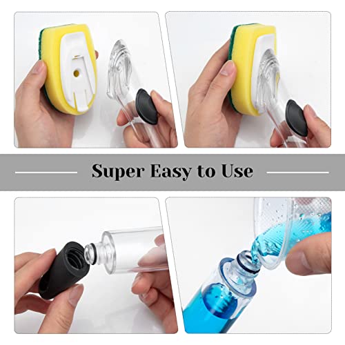 Soap Dispensing Dish Brush Set, Scrub Brush With 4 Sponge Replacement Heads And 2 Adhesive Hooks, Dish Brush With Handle For Kitchen Dishes Sink Pot Pan Cleaning #TOP7