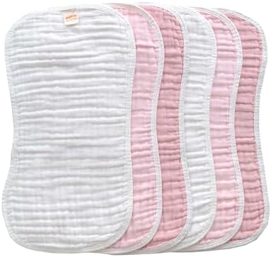 MUKIN Baby Muslin Burp Cloth Set of 6, Ultra Soft Absorbent Thick Cotton Burping Cloths for Unisex Newborn Babies, 20'' by 10'' Neutral Milk Spit Up Rags Boys Girls - Baby Must Haves. (Gradient Pink)