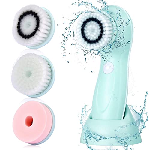 Rechargeable Facial Cleansing Brush Face Scrubber Exfoliator Face Brush with 3 Heads, Deep/Gentle Mode Facial Brush Face Exfoliator Brush Face Cleansing Brush Exfoliating Brush Face Wash Brush
