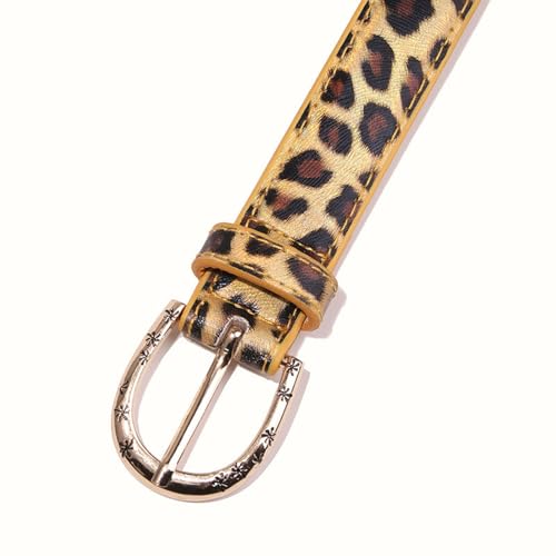 Unique Waist Belt Leopards Print Chain For Cowgirl Stylish Golden Buckle Retro Cow Print Waist Chain Belt4