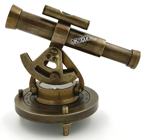 Brass Theodolite Surveying Transit Compass with Level, Antique Style Marine Navigational Instrument