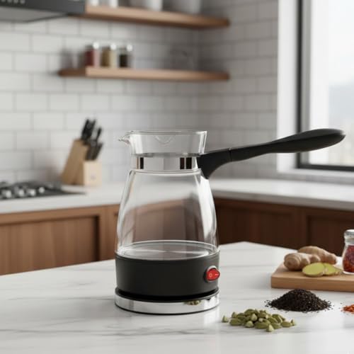 Image of Kripara Sales Electric Turkish Coffee Maker and Kettle, Glass Pot with Handle, 500ml Capacity, Black and Clear 600W, Multi-Purpose for Coffee, Tea and Milk