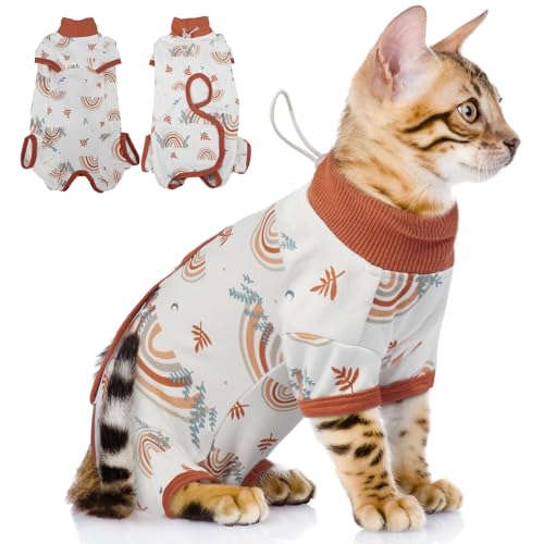 QBLEEV Cat Recovery Suit for Post Surgery, Spay Neuter Suit for Cats, Soft Stretchy Cotton Cat Onesie for Skin Diseases, Anti-Lick Surgical Shirt Pajamas for Abdominal Wound, Kitten Cone Alternative