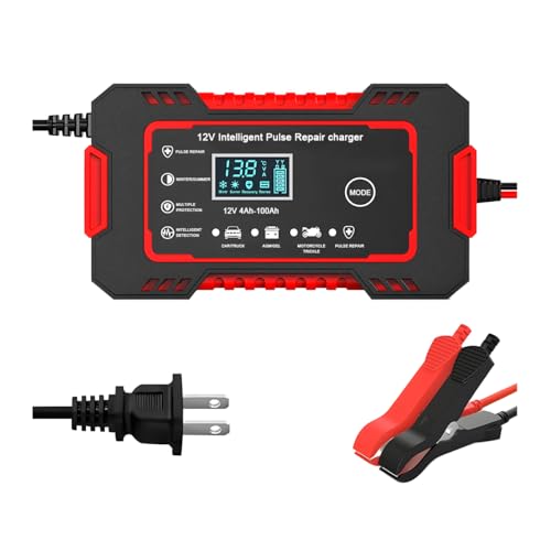 Mandark Car Battery Charger, 12V 6A Smart Fully Automotive Battery Trickle Charger, Portable Vehicle Battery Maintainer Desulfator with Temperature Compensation, Universal for SUV RV Truck (Red)