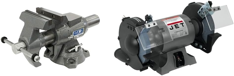 Wilton 5-1/2" Multi-Purpose Bench Vise, 360° Rotating Head & Base, 5" Max Opening (550P) & JET 8-Inch Bench Grinder, 3450 RPM, 1/2 HP, 1Ph 115V (JBG-8A)