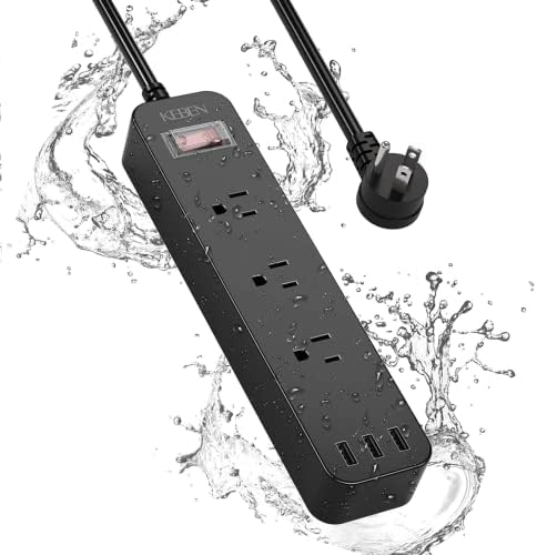 Outdoor Power Strip Weatherproof with USB Ports, 6ft Extension Cord Waterproof Power Strip with Surge Protector, 3 Wide Outlets with Switch, Officeroom Bedroom TV