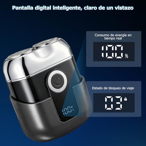 Mini Afeitadora Eléctrica Hombre - Afeitadora de Viaje Impermeable IPX6 con Pantalla LED, USB-C Rápido, Silenciosa & Portátil - Gris - imagen 5