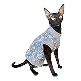 Kotomoda Hairless Cat's Cotton Stretch T-Shirt Blue Paisley for Sphynx Cat (Large)