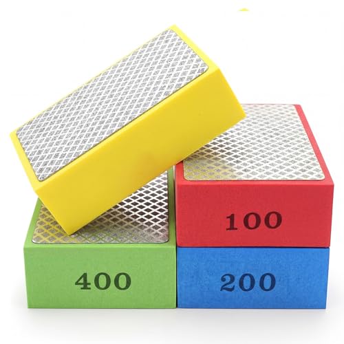 Eulihent 4 Stück Diamant Handpolierpads, Diamant Schleifpad, Fliesen Schleifblöcke Polierpads, Glas-Schleifpads für Granit, Marmor, Keramik | Körnung 60# 100# 200# 400#