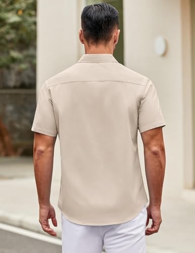 Image of COOFANDY Mens Short Sleeve Casual Button Down Shirts Summer Untucked Dress Shirts with Pocket