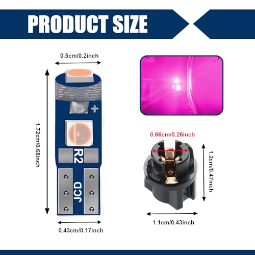 20PCS Lámparas LED T5 para Tablero de Auto Color Rosa Púrpura miniatura 2