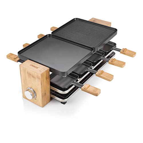 Princess 162910 Raclette Pure 8 – Parrilla, Plataforma para Sartenes, Estructura de Bambú