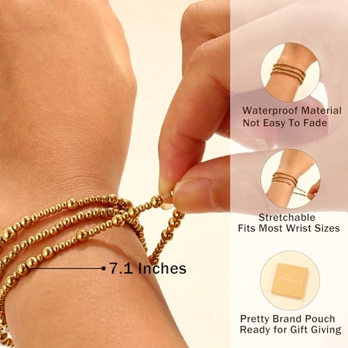 Gold Bracelet For Women Non Tarnish Dainty Stack Beads Bracelets Set 18K Gold Filled Stretch Layered Bracelets Trendy Jewelry Gift4