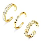 MIYUEFAN Juego de 3 Anillos de Oro de 14K para Mujer, Ajustables Anillos de Verano para Los Pies con Circonitas Cúbicas Accesorios de Moda Mujer (Oro)