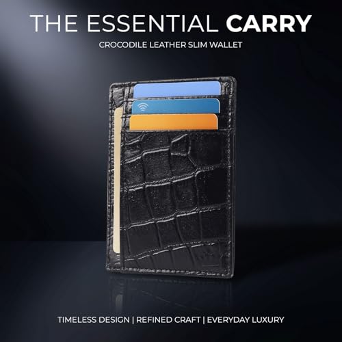Image of Genuine Leather Slim Card Holder Wallet for Men - Premium and Stylish Card Holder with Capacity for 7-10 Cards and Currency Compartment - Stylish and Functional Leather Wallet (BLACK)