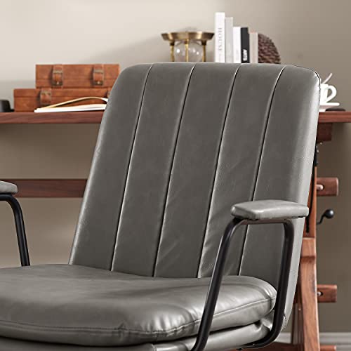 Art Leon Mid Century Modern Chair, Oak Legs Swivel Accent Chair No Wheels, Faux Leather Armchair For Small Spaces Home Office Living Room Bedroom, Gray #TOP7