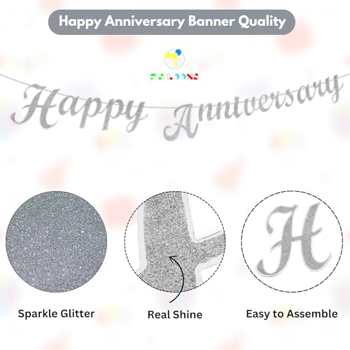 Image of Flyloons 4th Happy Anniversary Banner Silver Decorations Kit for Men Women Wedding Anniversary Banner Items without Balloons