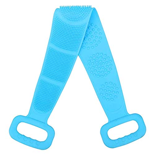 Bath Silicone Brush Back Scrubber for Shower, Exfoliating Silicone Body Brush for Dry and Wet Brushing, Easy to Clean, Lathers Well, Eco Friendly, Long Lasting, Comfortable Massage (Blue) (blue)