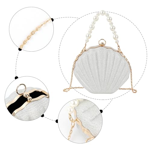 Image of Women Seashell Evening Bag Purse Mermaid Chain Strap Clutch Handbag Shoulder Bag (Q-Silver)