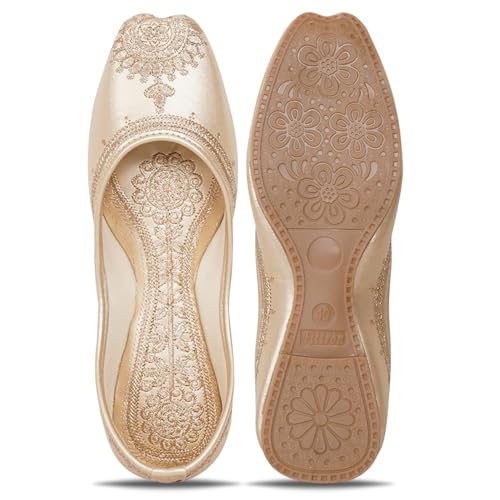 Image of Women's Embroidered Rajasthani Mojari Jutti | Ethnic Punjabi Juttis for Women & Girls | Flat Slip-On Footwear for Wedding, Festive & Casual Wear