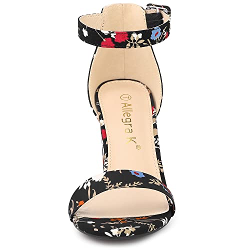 Image of Allegra K Women's Floral Print Open Toe Block High Heels Summer Sandals