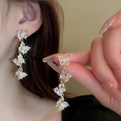 Sither Long Butterfly Crystal Earrings for Women Dangling Gold Butterfly Earrings Fashion Jewelry for Halloween Party Christmas Gift3