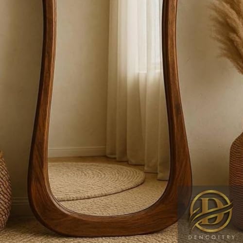 Image of Rustic Full Length Floor Mirror, Curved Wooden Frame, Natural Oak Finish, Modern Boho Style, Standing Design || 48x24 Inches || Without Mirror ||