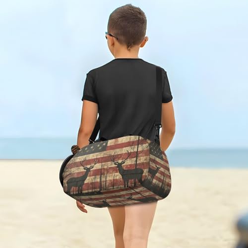 Duffle Bag for Boys or Girls with Shoes Compartment, Stripes American Flag Deer Sports Travel Bag Overnight4