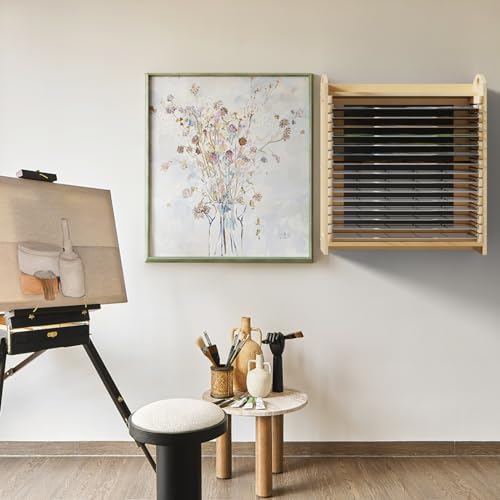 Image of Baoz Art Wall Mountable Art Drying Rack for Classroom, Painting Drying Rack Mobile Drying Rack Art Storage Organizer with 15 Shelves for Art Studios Classrooms School 20.15 inch D x 13.46 inch W x 19.05 inch H
