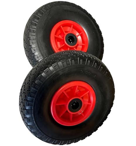 2X Sackkarrenrad PANNENSICHER 260 x 75mm, Nabe Ø20×75, 3.00-4, Sackkarren & Bollerwagen Rad Ersatzrad Reifen Räder für Sackkarre Bollerwagenrad Sackkarrenräder Sch/Rot, PU