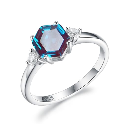 Lab Alexandrite Gemstone Genuine 925 Sterling Silver Ring for Women Hexagon Cut Women's Ring for Engagement Bride Romantic Birthday