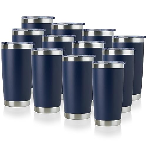 DOMICARE 20oz Stainless Steel Tumbler Bulk with Lid, Double Wall Vacuum Insulated Travel Mug, Powder Coated Coffee Cup, Navy, 12 Pack