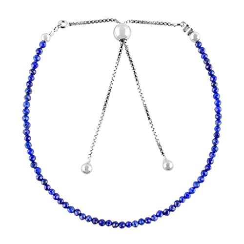 Odrilliongems A+ Genuine Lapis Lazuli Stone Beads Bolo Bracelet Natural Gemstones Crystals Handmade Minimalist Jewelry Rhodium Plated 925 Sterling Silver Adjustable Slider Chain 10 inch