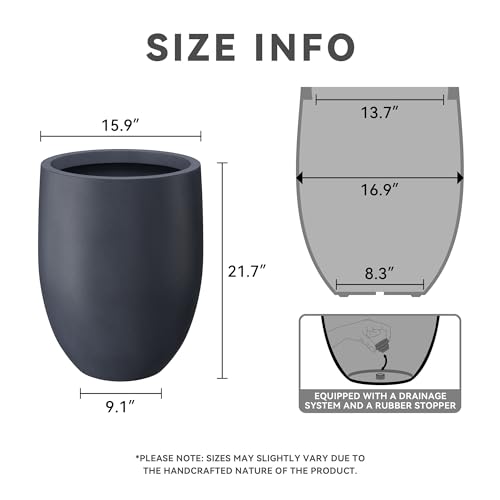 Image of Kante 21.7 inch H Dark Gray Concrete Tall Planter, Large Outdoor Indoor Decorative Pot with Drainage Hole and Rubber Plug, Modern Round Style for Home and Garden