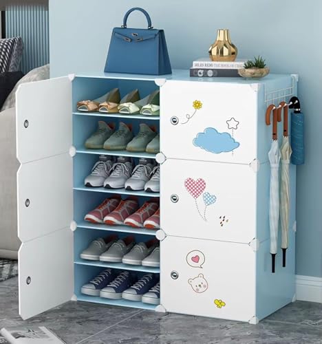 Image of Premium Modular Plastic Shoe Rack for Home | 12 ๐๐๐๐๐
Shoe Rack with 6 Doors, Hook Holder for Home Storage Organizer with Metal Door Frame to Cover Chappal Slipper Sandals Shoes - Black