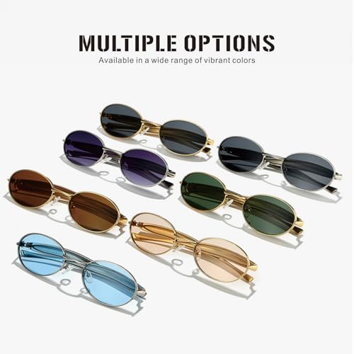 J&L Glasses Retro Oval Sunglasses for Women Men Trendy Gold Metal Frame Shades Sun Glasses4