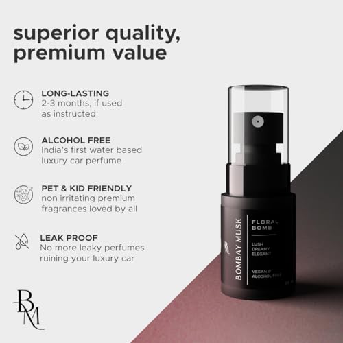 Image of Bombay Musk Floral Bomb Luxury Car Perfume | Long Lasting Car Fragrance & Car Freshener | Alcohol Free & Plant Based | 60+ Days | 200+ Sprays | Perfume for Car