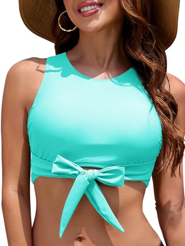 Haut de bikini crop top vert lac avec nœud avant et brassière intégrée
