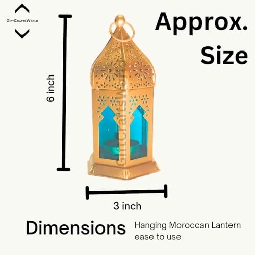 Image of Moroccan Lanterns & Candle Holders for Home Decor - Unique Diwali & Christmas Gifts (Red - Blue, Set of 2)