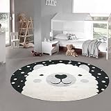Teppich-Traum Picknick Teppich Outdoor Kinderzimmer Baby Spielteppich 3D Optik High Low Effekt Alpaka Creme grau schwarz, 200 cm rund