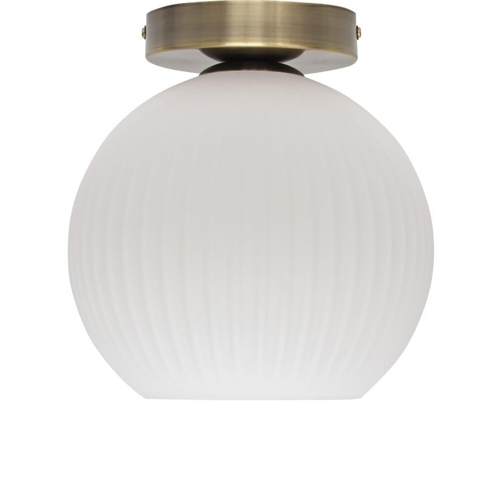 First Choice Lighting - Ceiling Light Fitting - Ribbed Glass - Antique Brass - Bronze