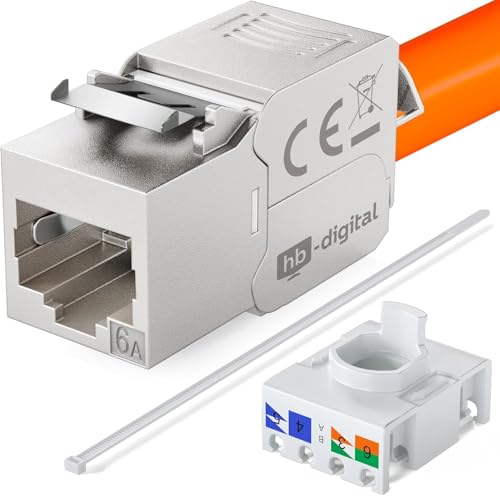 hb-digital 1x Module Keystone RJ45 CAT 6a Prise Réseau 10 Gbit/s STP Blindé AWG 22-24 Connexion LSA Sans Outil pour Câble Ethernet LAN, Panneau de Brassage et Prise Murale