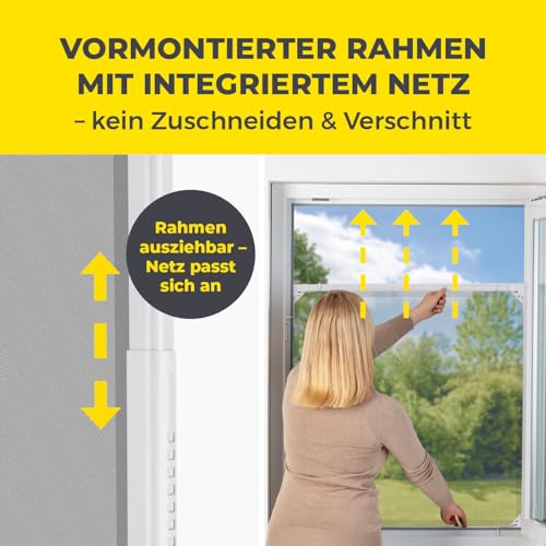 EASYmaxx Insect Protect | Teleskop-Insektenschutzgitter | Fliegengitter Fenster | mit vormontierten Rahmen | ausziehbarer Insektenschutz | integriertes Moskitonetz | weiß