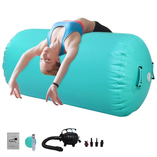 Air Roller Gymnastics Air Barrel Inflatable Tumbling Mat, Gymnastic Equipment Tumbler Backbend Trainer with Electric Pump for Home Use, Gym Training, Yoga Balance Exercise, Cheerleading