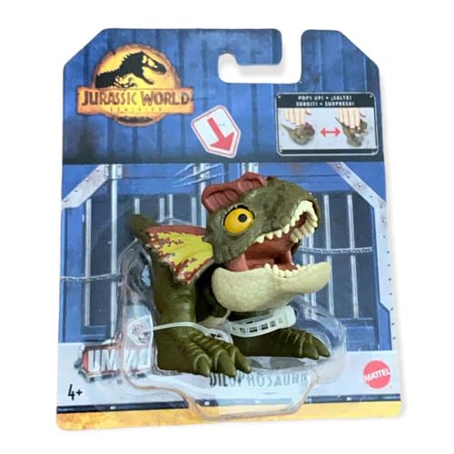 Jurassic World Dominion Uncaged Wild Pop Ups Dinosaur Toys, Collectible Figures, Manually Activated (Dilophosaurus)