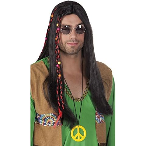 Boland 10103250 Flower Power Adult Wig, Black, One Size Cover