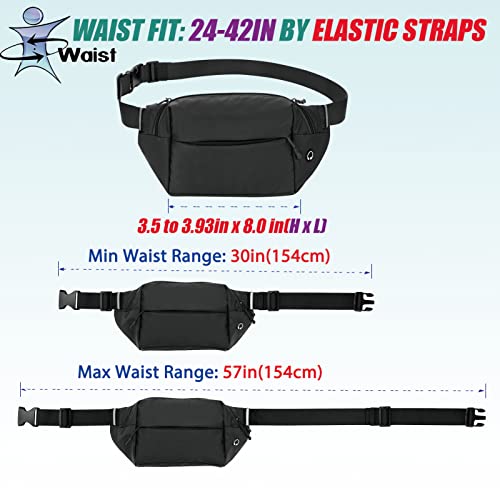 USHAKE Large Fanny Pack Running Belt with Adjustable Strap for Sports, Travel, Hiking, Running - Plus Size Waist Bag for Women Men Black - Thumbnail 3