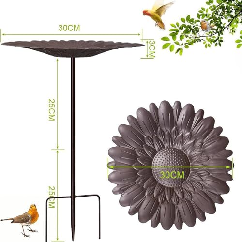 Bain d'oiseaux d'extérieur en métal avec piquet de fixation stable pour jardin - 3